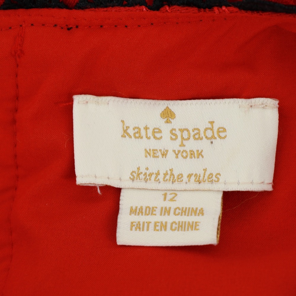 Kate Spade Girls‎ Red Floral Lace Cold Shoulder Dress Black Trim Size 12 Elegant - Picture 8 of 9